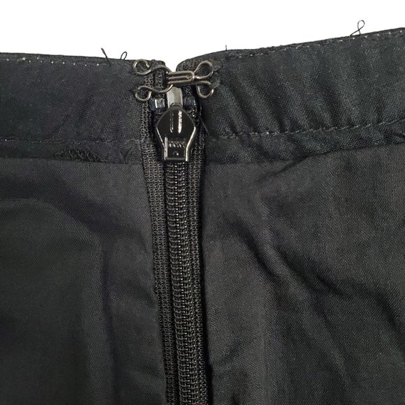 Loft NWT Size 12 Skirt Cotton Pleated A-line Beaded Pom Pom Hem Lined Midi Black - Picture 7 of 13